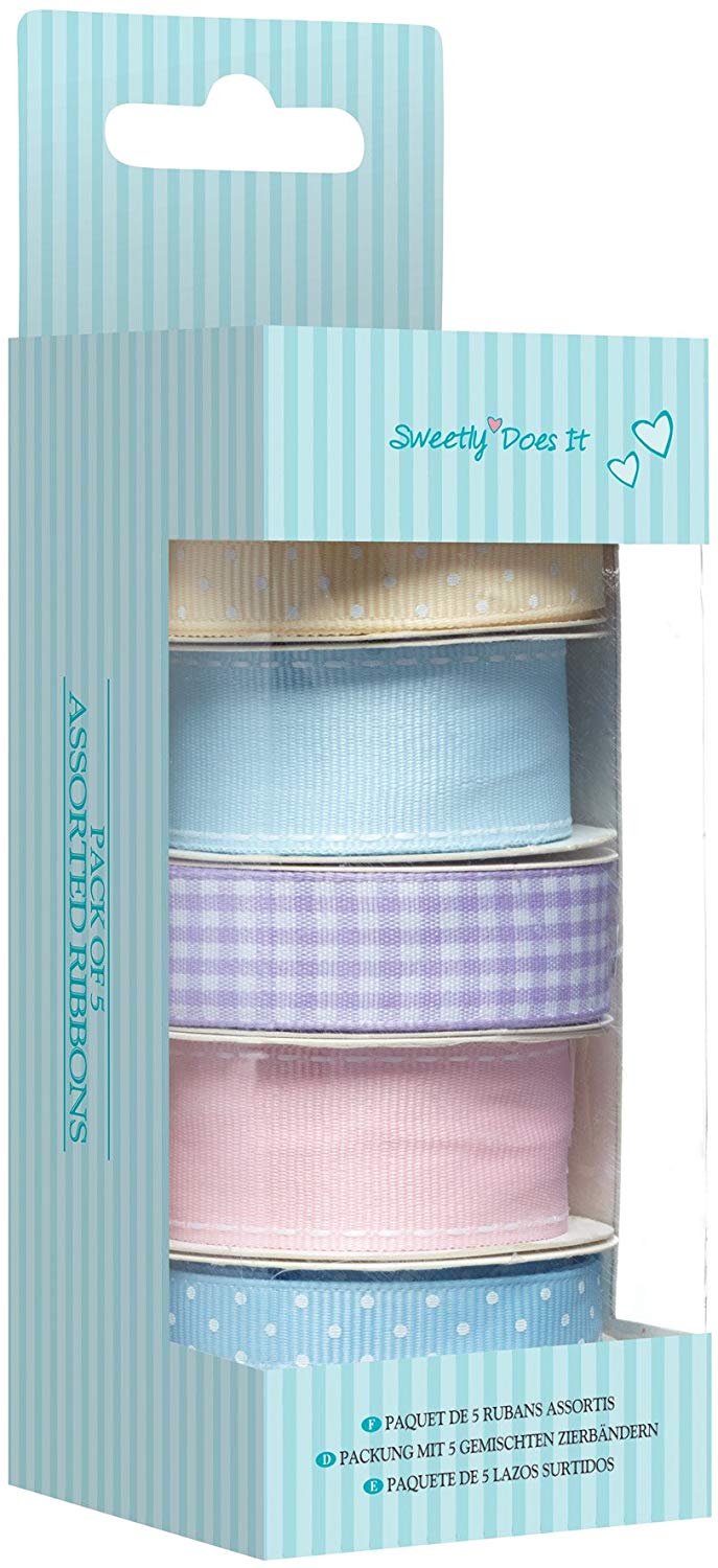 KitchenCraft Sweetly Does It Cake Ribbon, Fabric, Multi Colour, Set of 5 Pastel Ribbons for Crafts Cakes and Gifts - Image 2