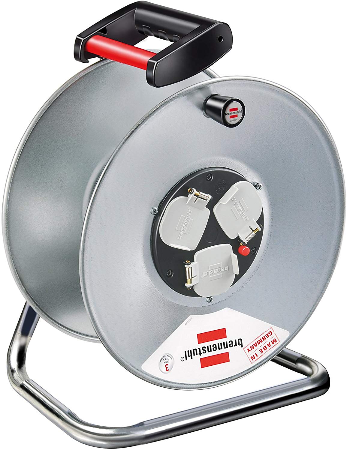 Brennenstuhl Garant 3-way socket cable reel without extension cable (rust-proof), empty reel with ergonomic handle