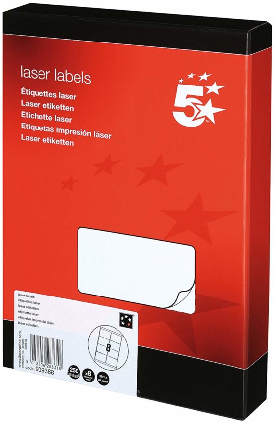 5 Star Addressing Labels Laser 8 per Sheet 99.1x67.7mm White [2000 Labels]