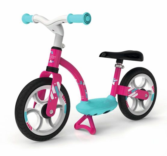 Smoby - Balance bike (pink/blue) - for children aged 2 and up, height-adjustable children's balance bike (76 x 39 x 49 cm) with footboard and stand
