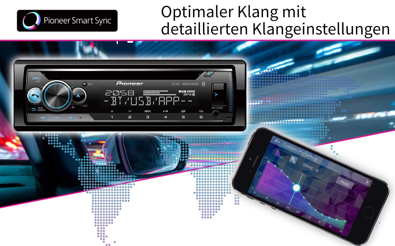 Pioneer DEHS510BT CD Tuner Car Stereo, Next Generation, 1DIN, With