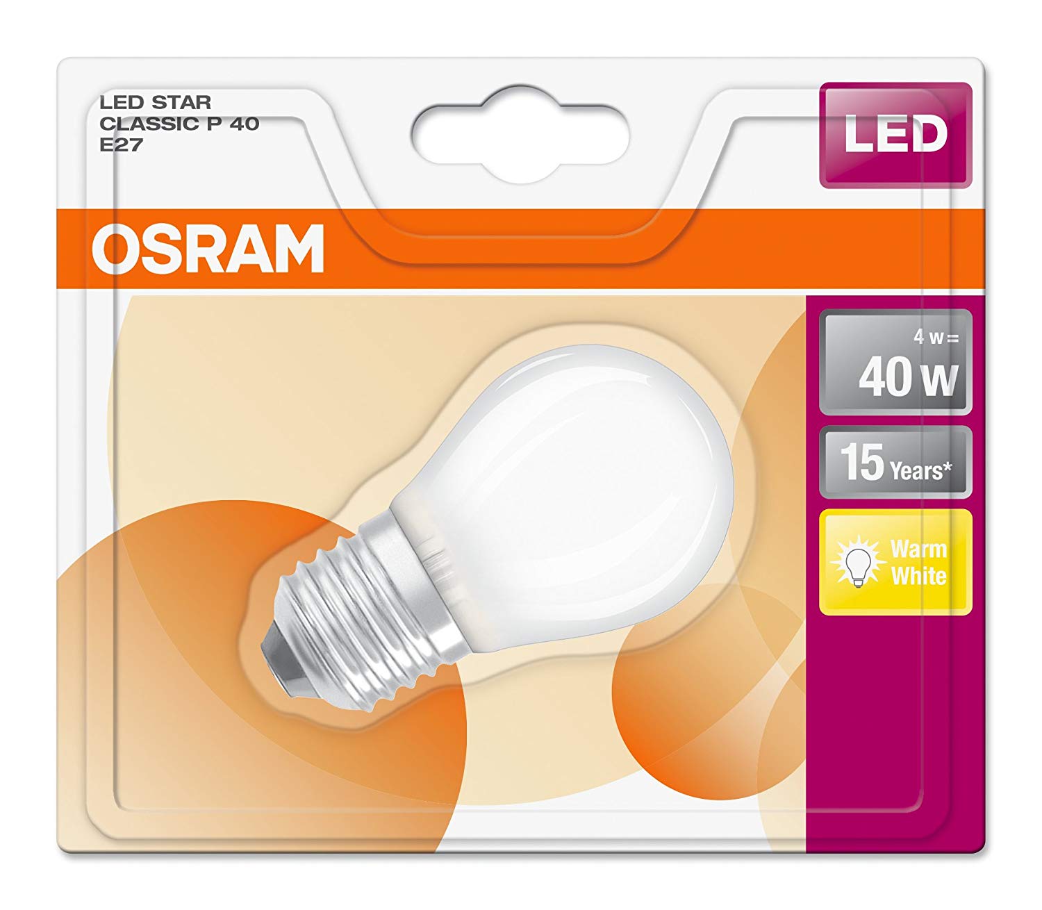 OSRAM LED Retrofit Classic P/LED lamp, Classic mini Ball Shape: E27, 4 W, 220…240 V, 40 W Replacement, Frosted, Warm White - Image 3