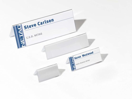 Durable Table Place Name Holder For 52/104 x 100mm Card | Made From Strong Crystal Clear Acrylic | Perfect For Conferences, Seminars, Reception Desks, etc. - Image 3