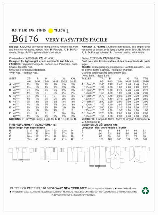Butterick Patterns 6176 ZZ,Misses Kimono,Sizes LRG(16-18)-XLG(20-22)-XXL(24-26), polyester - Image 2