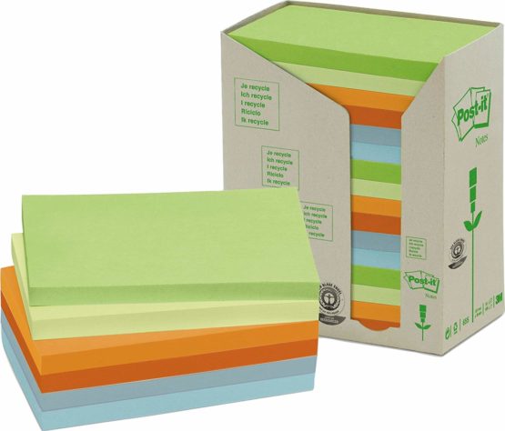 Post-it Recycled Notes - Pastel Rainbow Colours - Light Green, Grass Green, Grey Tower Pack of 16 Pads - 100 Sheets Per Pad - 76 mm x 127 mm - Image 3