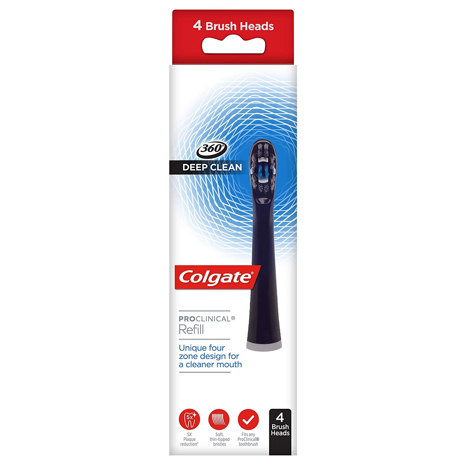 Colgate 360 Deep Clean Proclinical Refill Toothbrush Heads, Soft Bristle Heads for Plaque Removal Pack of 4