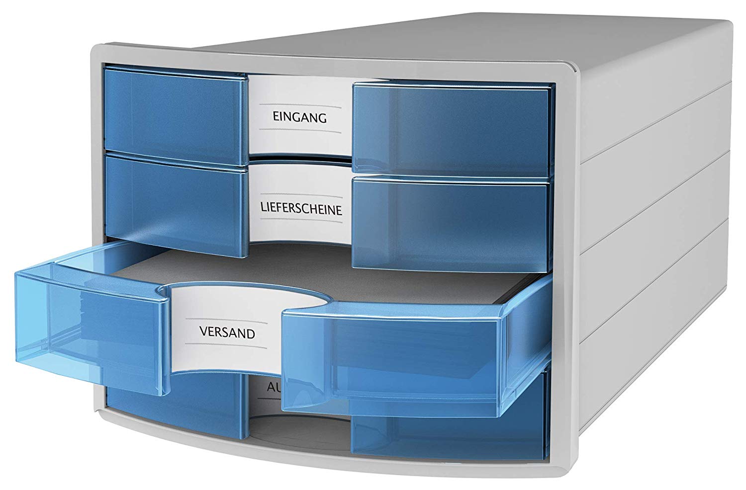 HAN 1012-64 Impuls Drawer Box A4/C4 with 4 Closed Drawers Light Grey/Blue, Light Grey/Translucent-blue, 280 x 367 x 253 mm - Image 2