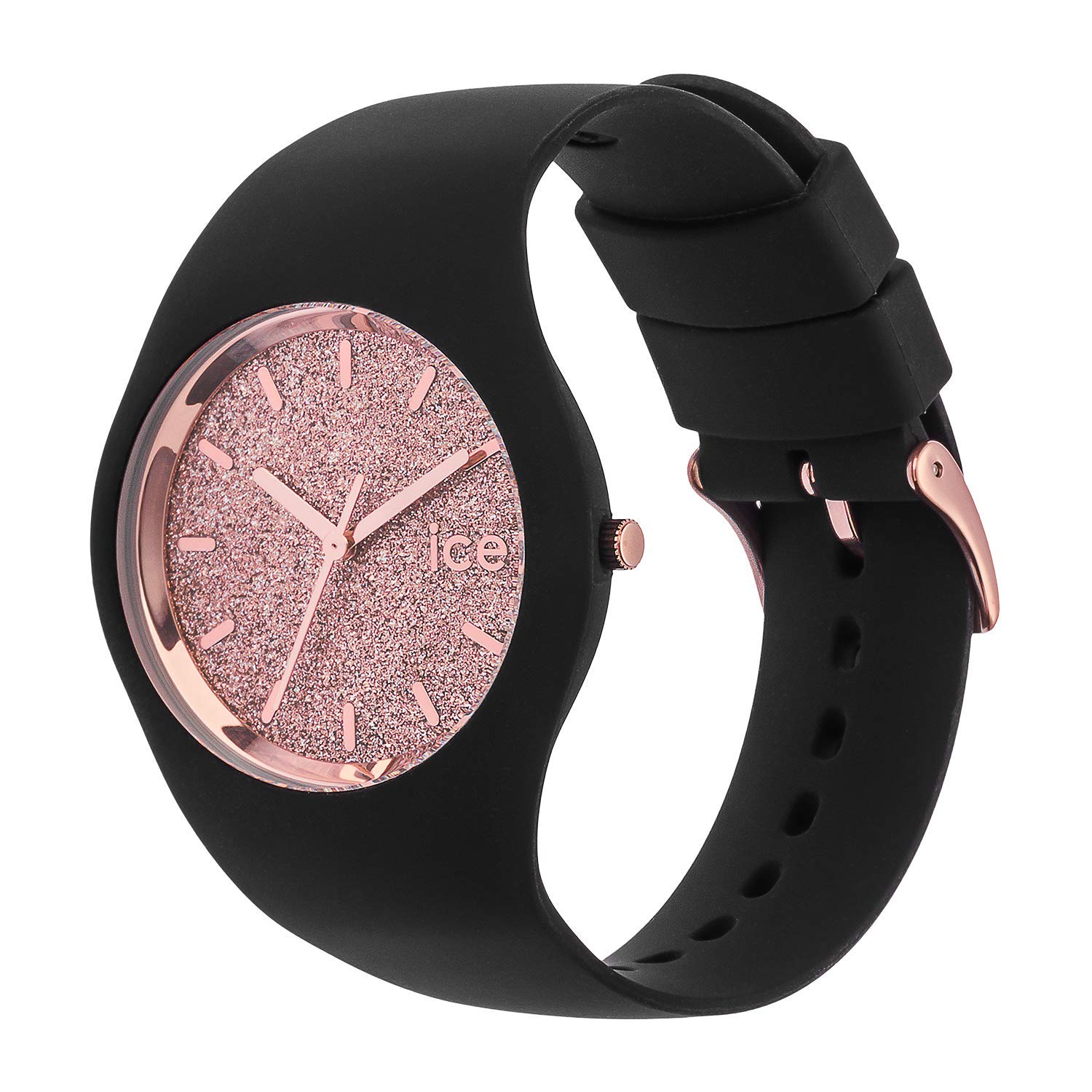 ICE-WATCH - ICE glitter Black Rose-Gold - Women's wristwatch with silicon strap - 001353 (Medium), Pink/Black - Image 2