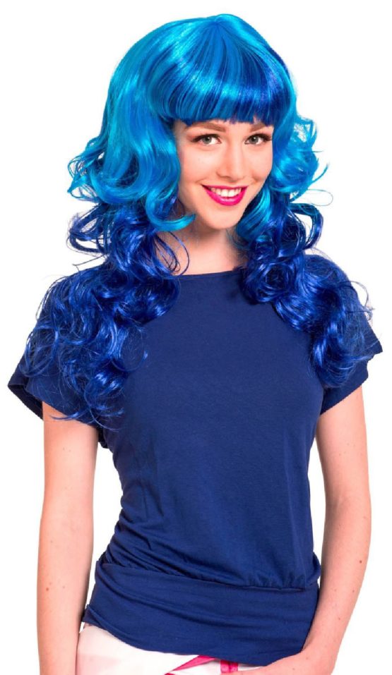 Folat 26712 Blue Neon Wig with Curls, One Size - Image 2