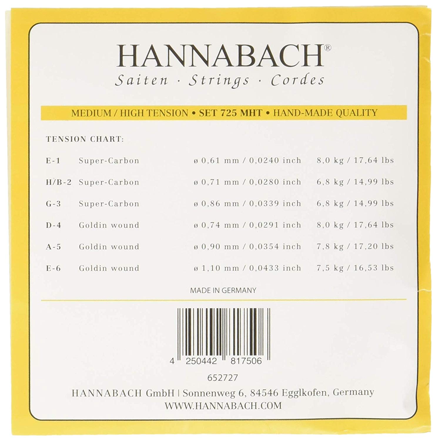 Hannabach Classical Guitar Strings Series 725 Medium/High Tension Goldin/Carbon - Set - 725MHT, multicoloured, Einheitsgröße - Image 2