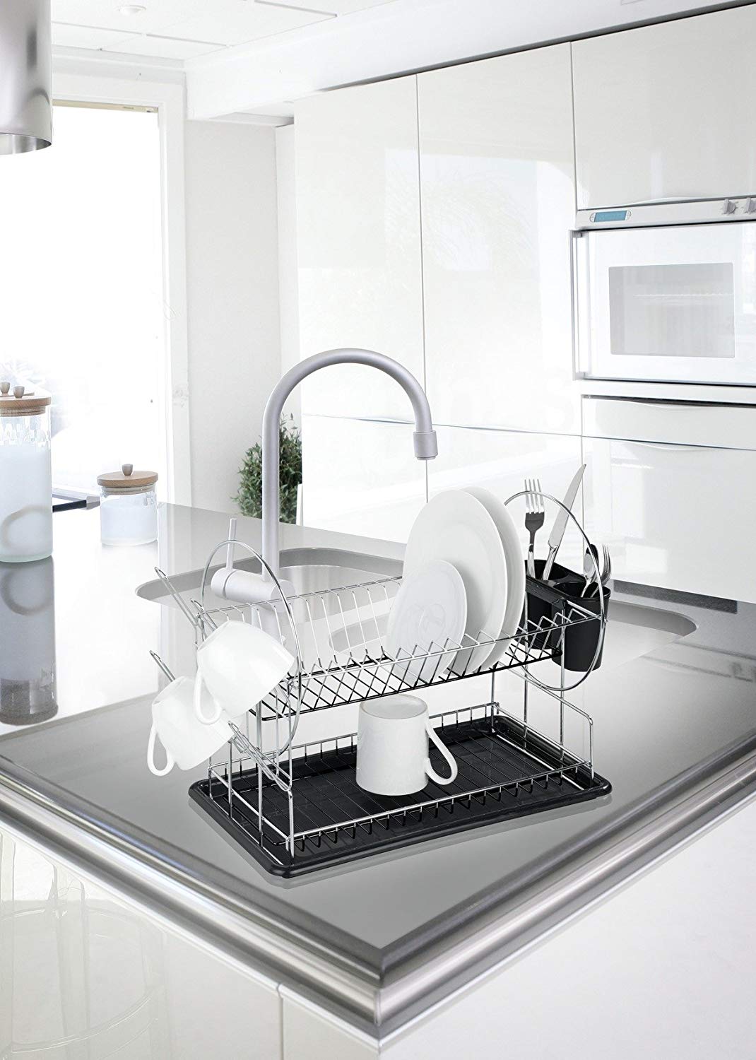 WENKO 2372100 Dish rack Premium Duo,Metal chrome plated, 50 x 36 x 24 cm, Chrome, Silver - Image 4