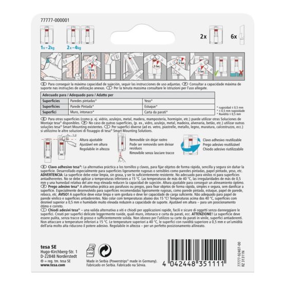 tesa 77777-00001-00 TE77777-00001-00 SMS Clavo Adhesivo Ajustable Hasta 2Kg para Pared Pintada, Standard, Set of 2 Pieces - Image 2