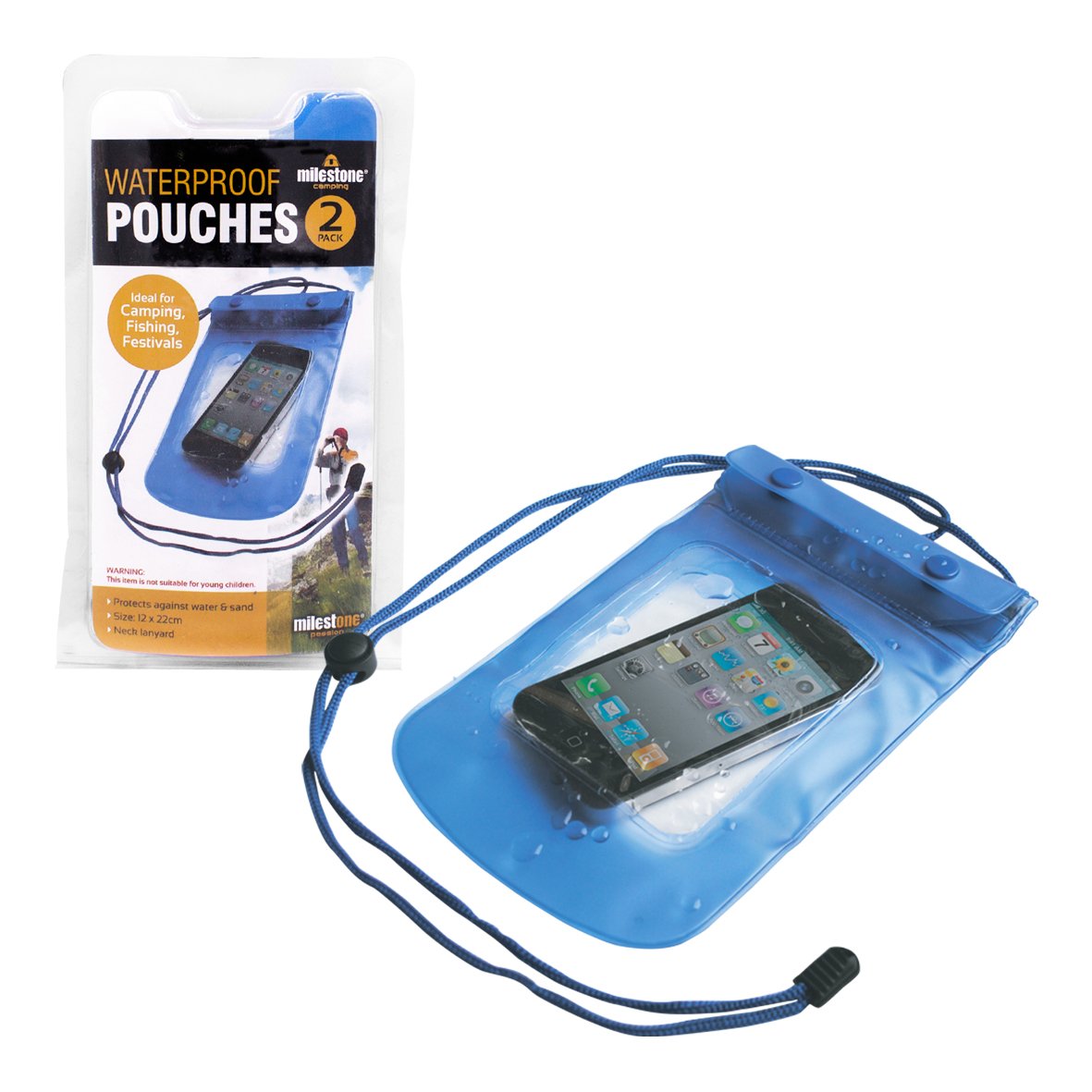 Milestone Camping 20660 Waterproof Phone Pouches / 2 Pack/Universal Mobile Phone Cases with Neck Lanyard/Water Resistant
