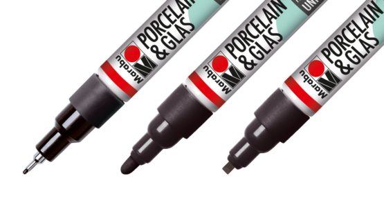 Marabu 0123000000084 Porcelain & Glass Painter Set Elegant High-Gloss Water-Based Porcelain and Glass Paint Pen Dishwasher Safe After Burning 3 Black Pens Various Line Widths - Image 2