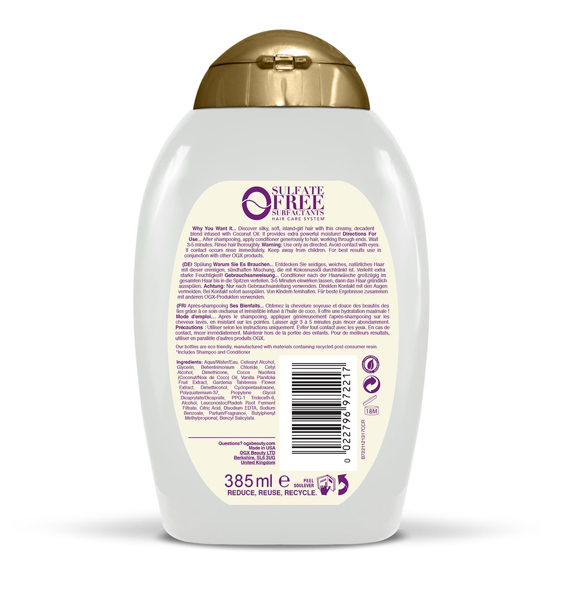 OGX Coconut Miracle Oil Conditioner for Damaged Hair, 385ml - Image 2