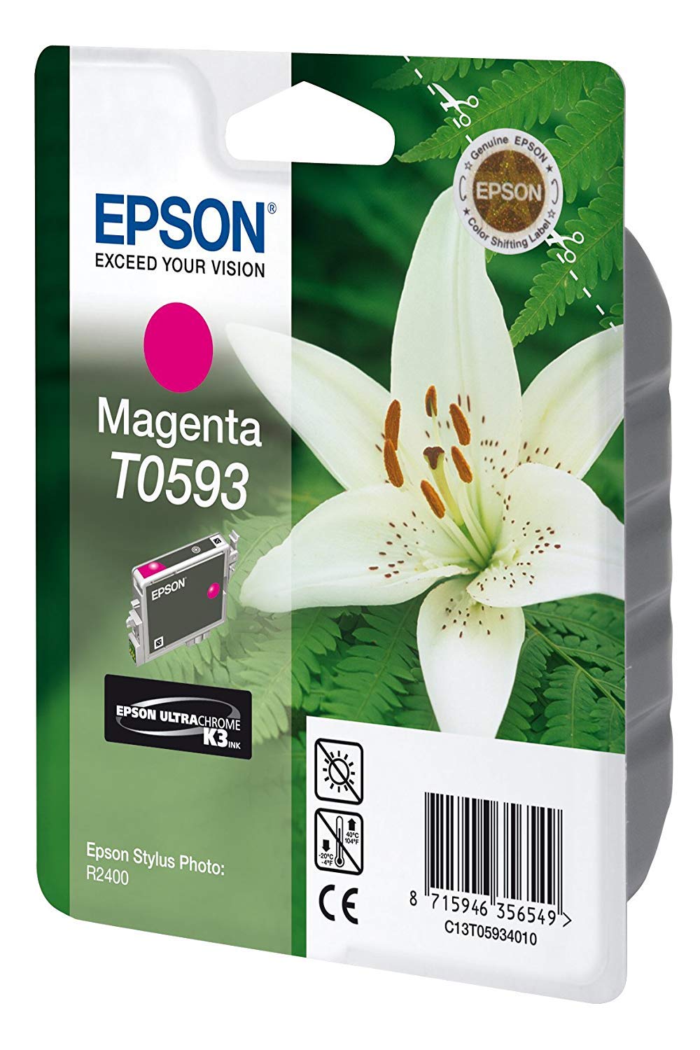 Epson magenta red ink inkjet printer cartridge T0593, standard - Image 2