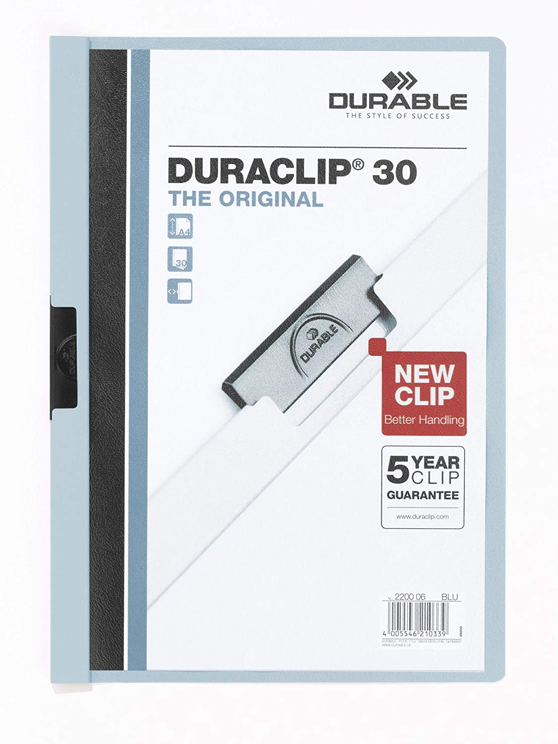 Durable DURACLIP 30 A4 Clip Folder, Holds Up to 30 Sheets of A4 Paper, Strong Metal Sprung Clip
