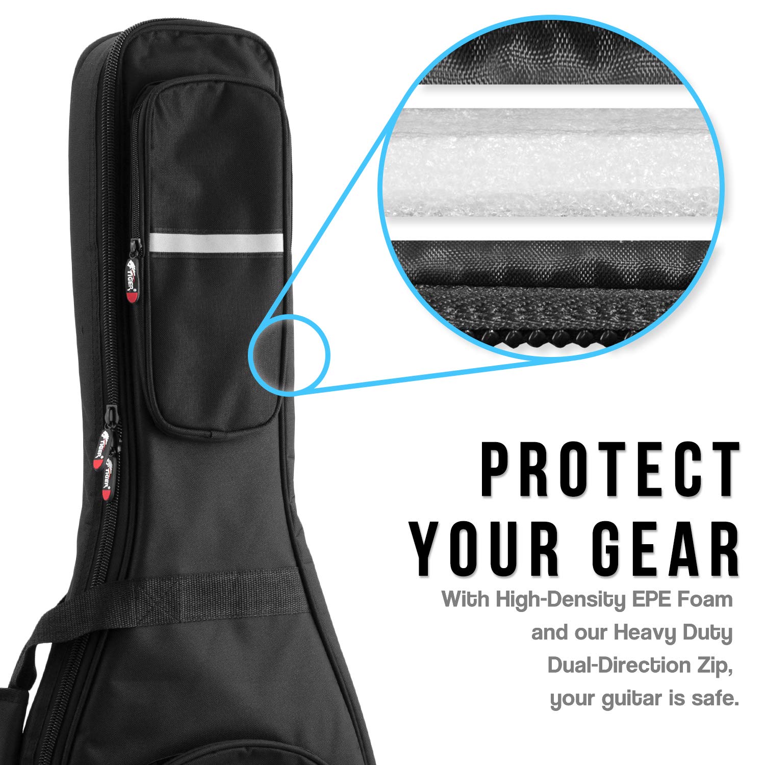 Tiger GGB42-EL Padded Gig Bag for Electric Guitar - Deluxe Case with Handle and Straps - 18mm of EPE Protective Padding - Black - Image 3