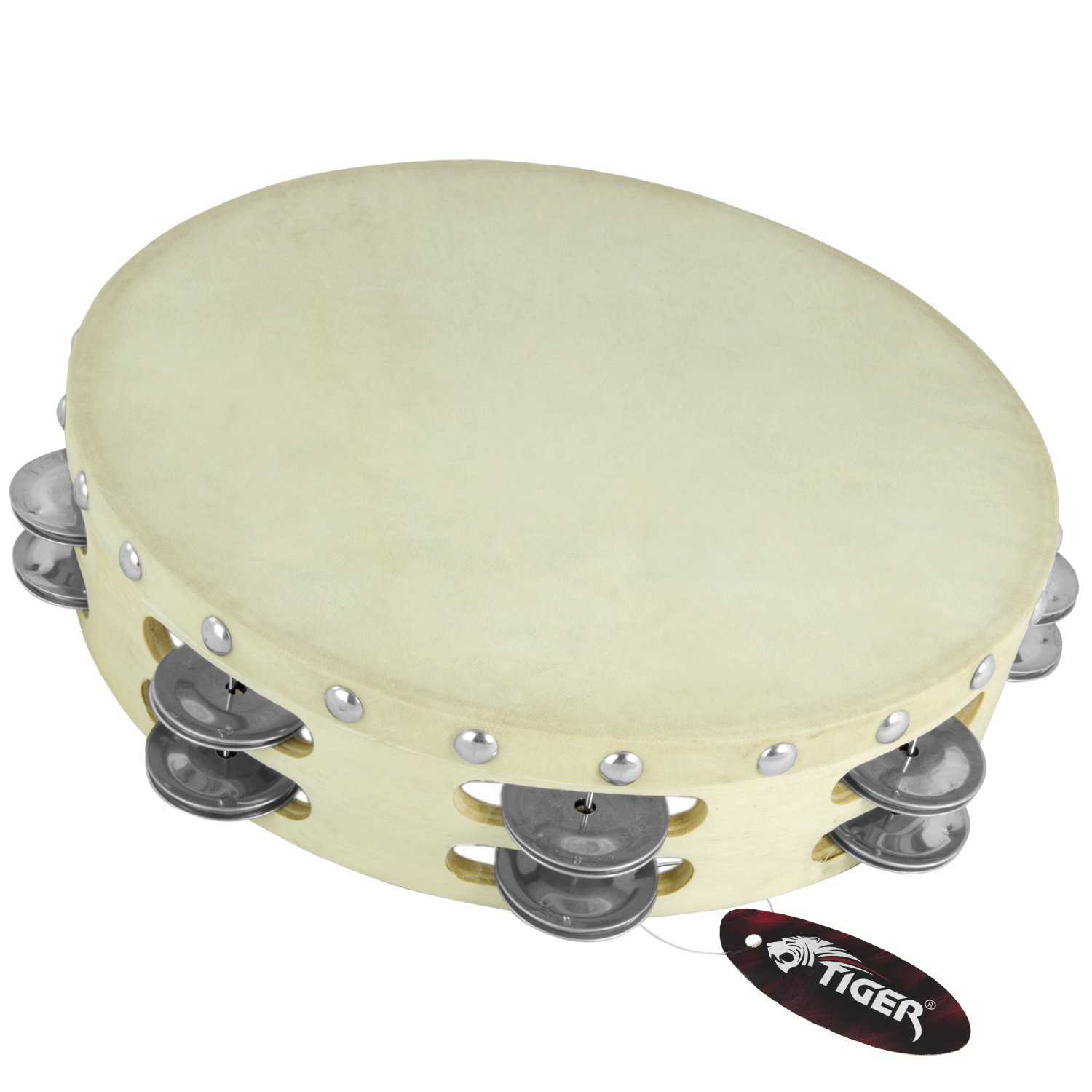 TIGER TAM98-10 10" Wooden Tambourine - Double Row - Natural, Beige, 10-inch