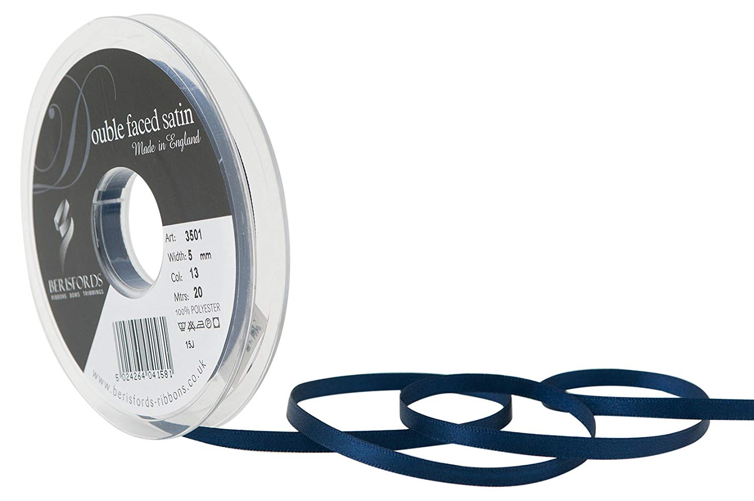 Berisfords Double FACE Poly Satin Ribbon, Navy, 5 mm