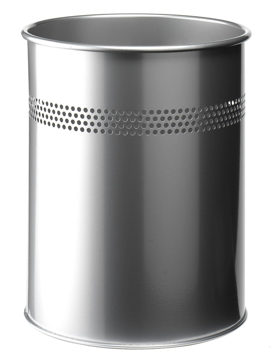 Durable Metal Round Waste Bin Silver 15 Litre Capacity, Medium