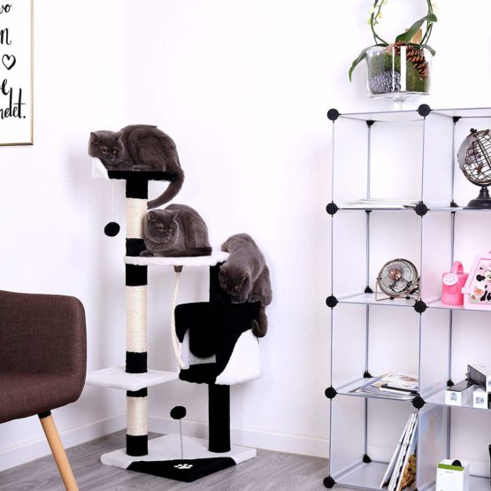 dibea Cat Tree Activity Centre Scratching Post, 112 cm, Black/White - Image 2