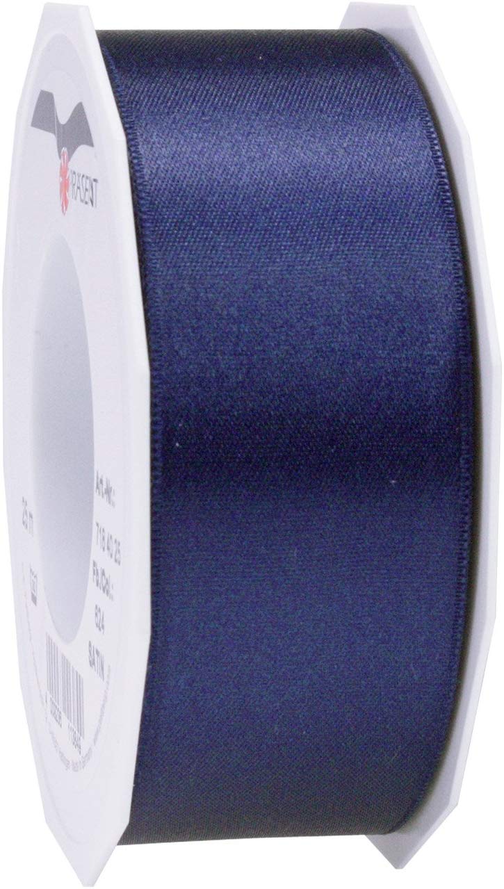 PRÄSENT - Satin Ribbon Dark Blue 40 mm width, 25 m length, 40mm - 25m