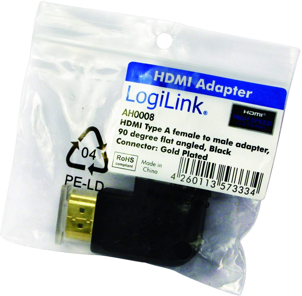 LogiLink AM to AF 90 Degree Flat Angled HDMI Adapter, black - Image 2