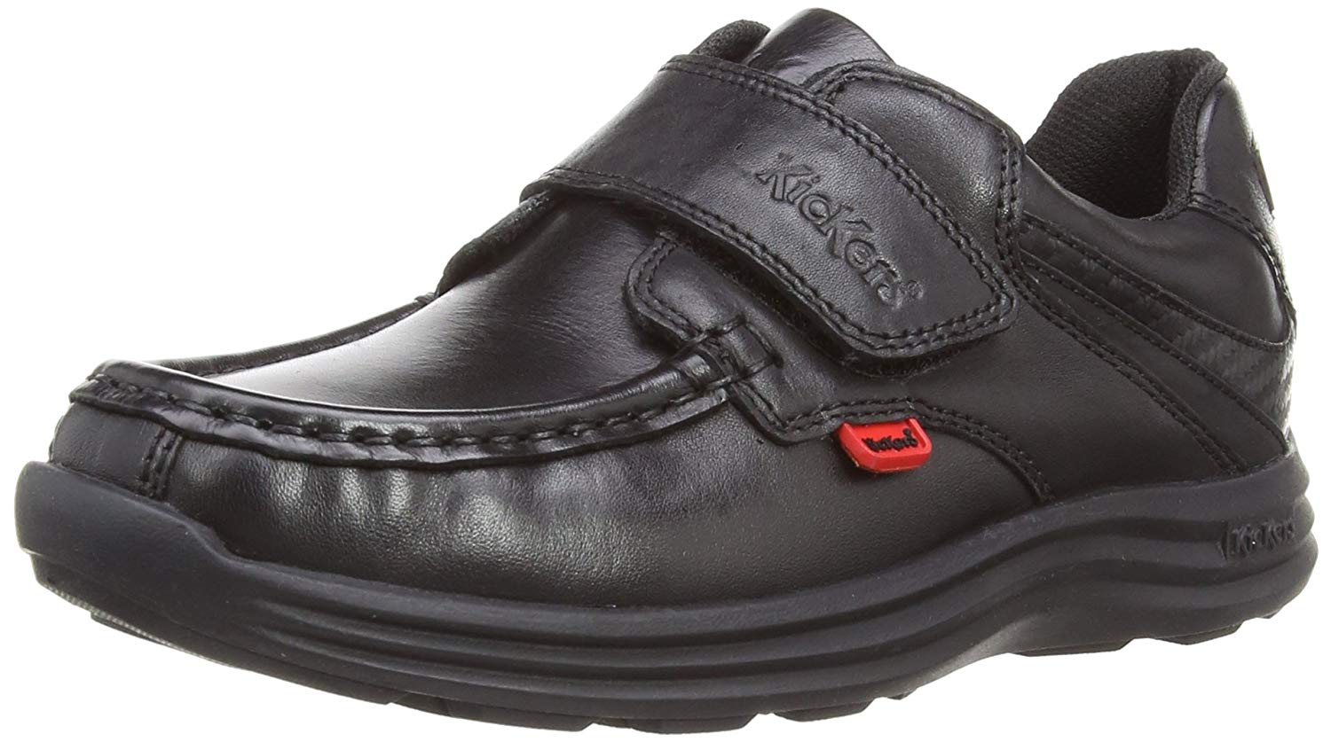 Kickers Junior Boy's Reasan Single Strap Black Leather School Shoes, Black, 2 UK
