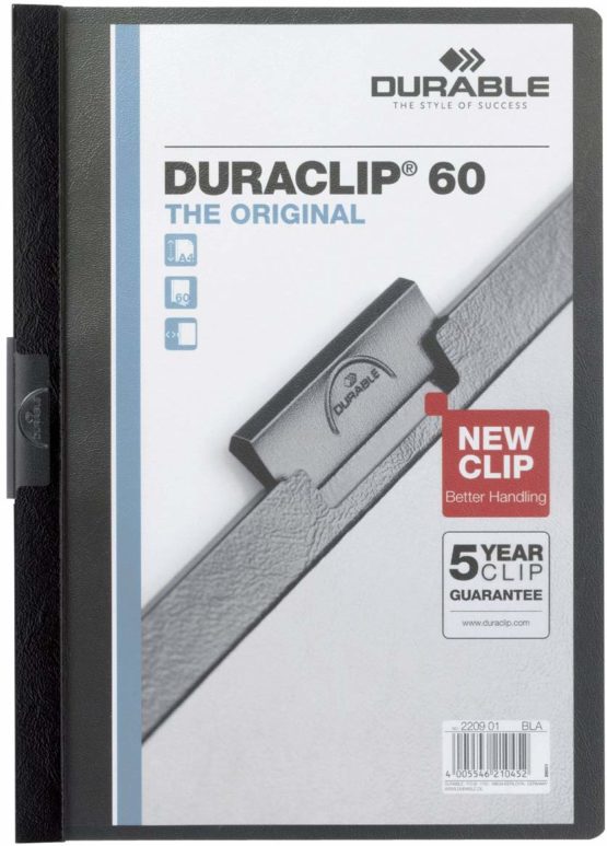 Durable DURACLIP 60 A4 Clip Folder | Holds up to 60 Sheets of A4 Paper | Robust Metal Sprung Clip | Pack of 25 Black Coloured Files