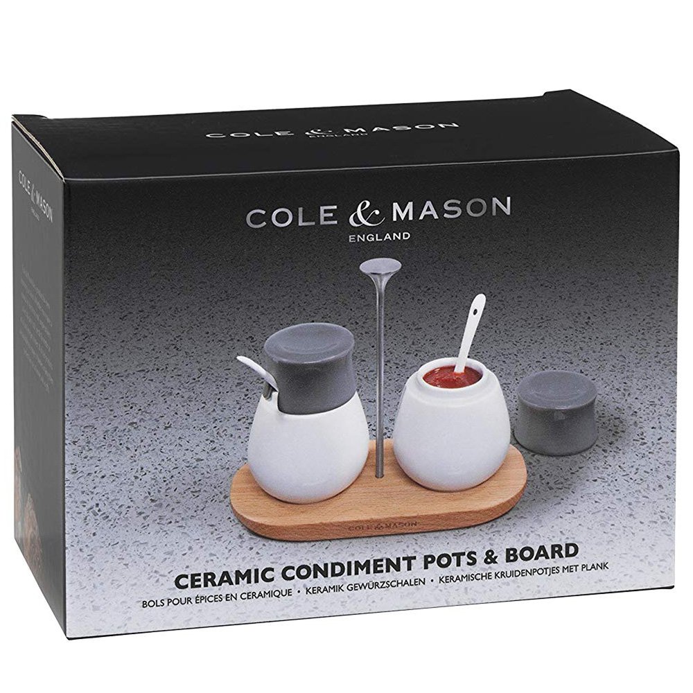 Cole & Mason Condiment Pots and Board, Ceramic, White/Grey, White and Grey - Image 2