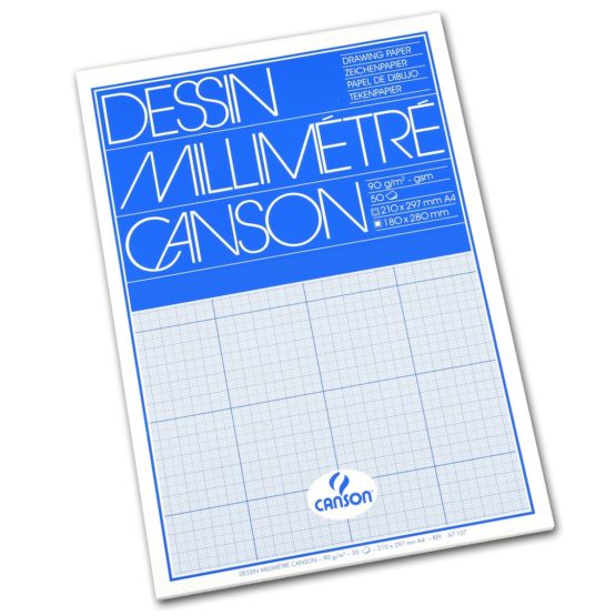 Canson A4 90 GSM Short Side Glued Pad Blue Print Millimetre Drawing Paper (Pack of 50 Sheets)
