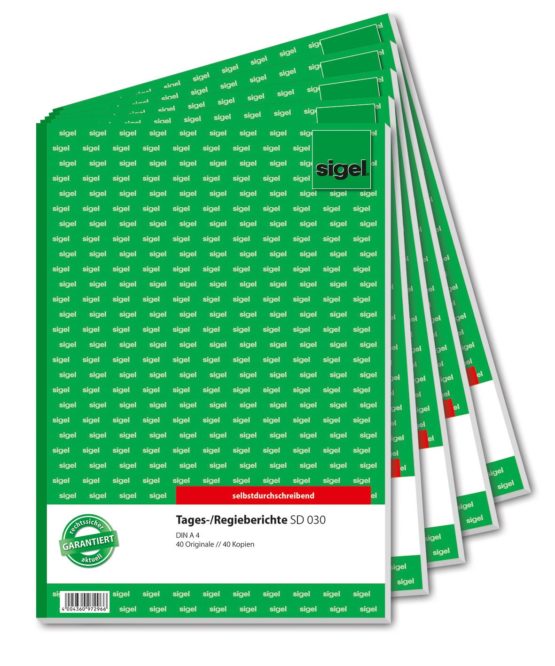 Sigel Forms – rapporte A4 Carbonless Copying, 2 x 40 Sheets (Pack of 5) 5 Piece