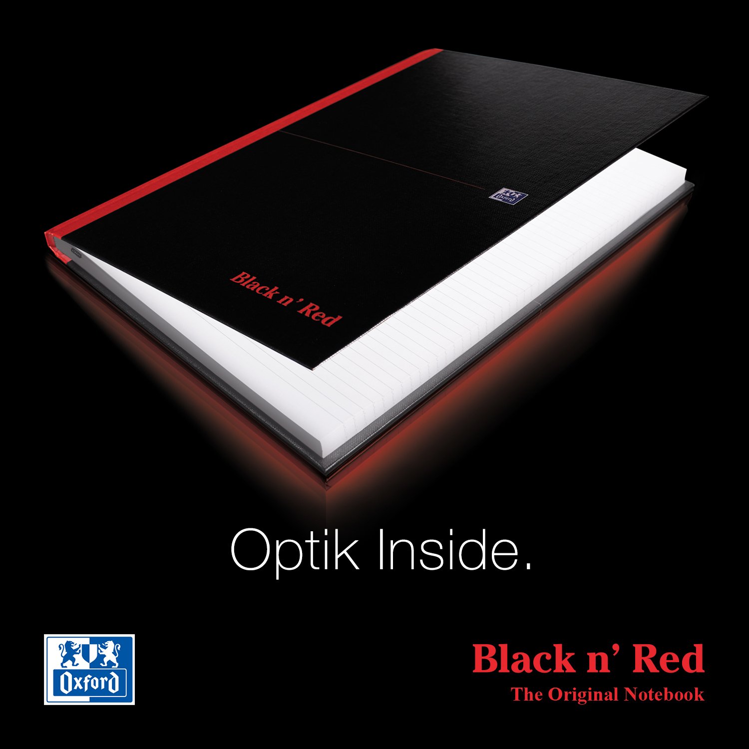 Oxford Black n' Red A4 Hardback Casebound Notebook, Ruled with A-Z Index, 192 Page, 1 Notebook, Black/Red, A4 Casebound - Image 3
