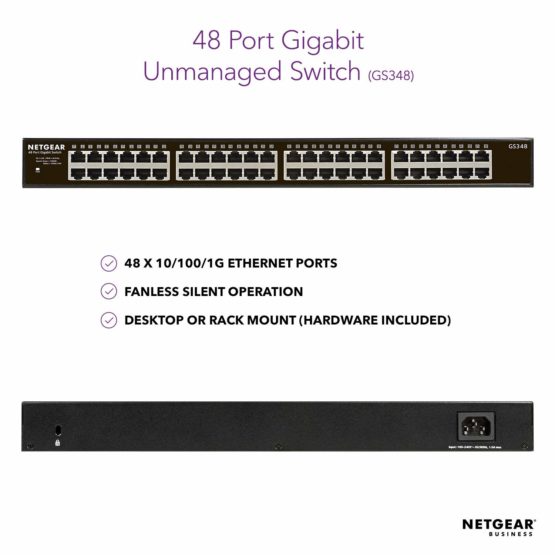 NETGEAR 48 Port Gigabit Ethernet Unmanaged Network Switch (GS348) - Desktop or Rackmount, Silent Operation, Ethernet Splitter, Plug-and-Play - Image 2