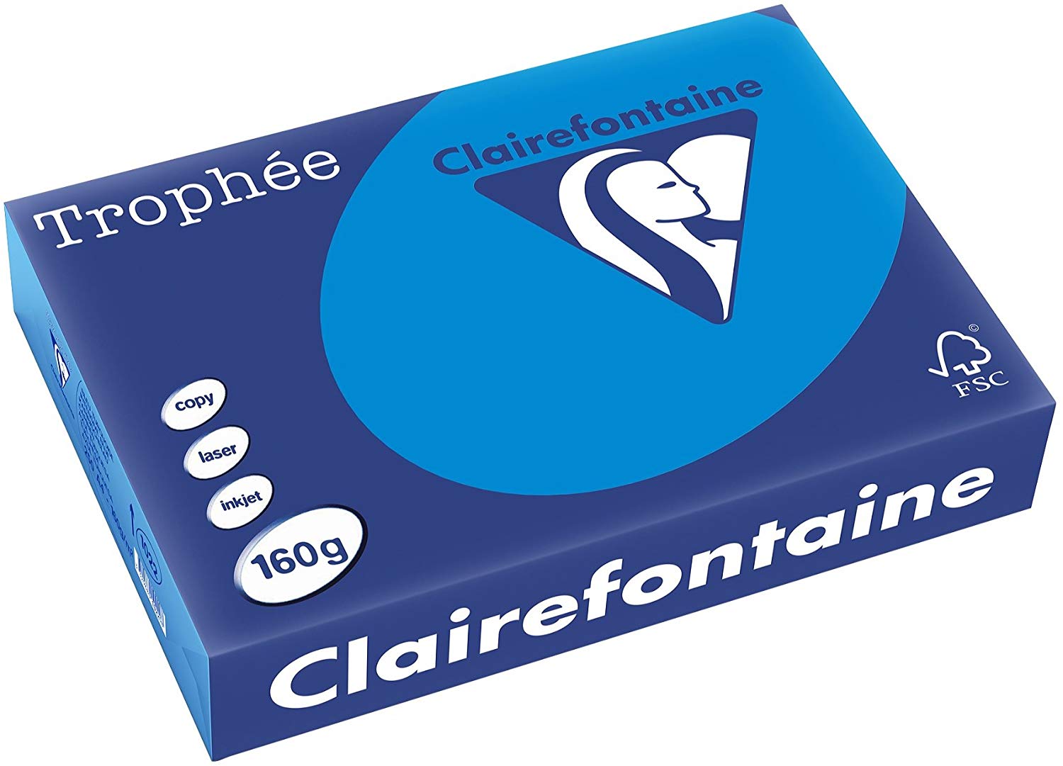 Clairefontaine Trophee 1022C Ream Printer/Copier Paper, Intense Colours, DIN A4, 160 g, 250 Sheets, Caribbean Blue, 1 Ream
