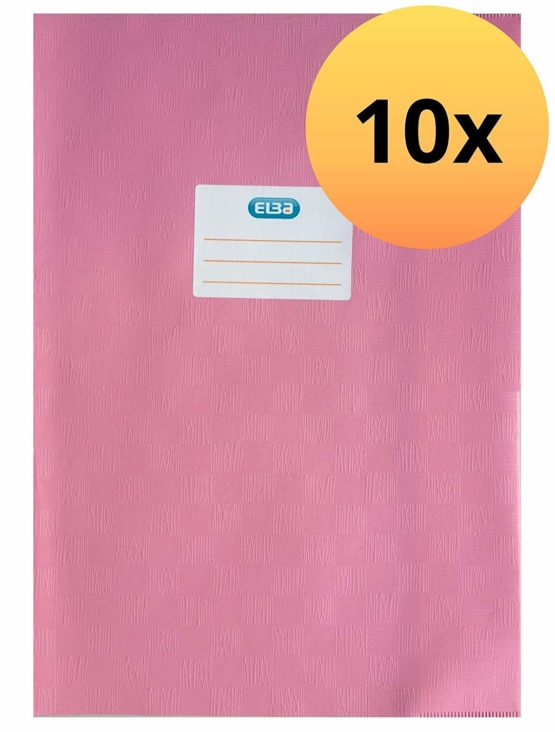 Landre 100420059 Protective Notebook Cover for DIN A4 PVC with Embossed Raffia Effect [Pack of 10] White Exercise Book Protector, for DIN A4 Pink
