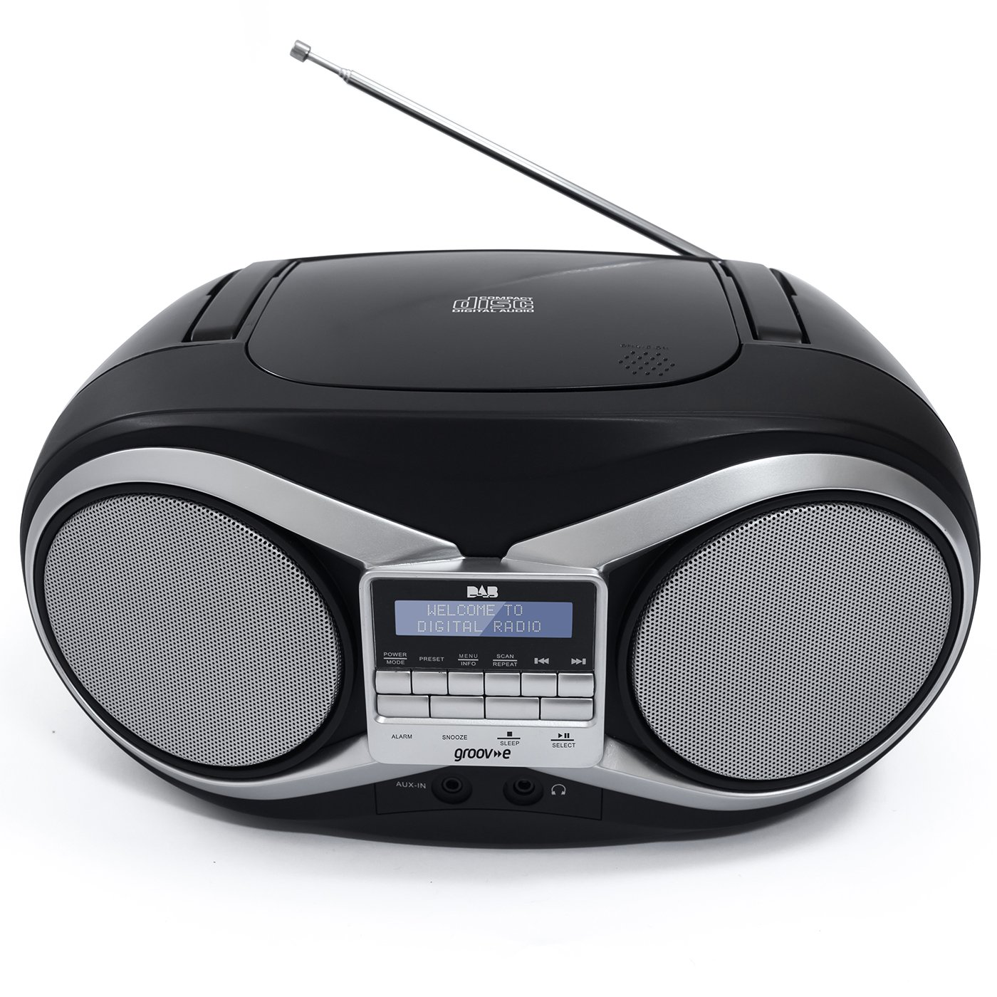 Groov-e Portable CD Player with DAB/FM Digital Radio, 20 Preset Stations, 3.5mm AUX Input, Headphone Jack, LCD Display - Black - Image 4