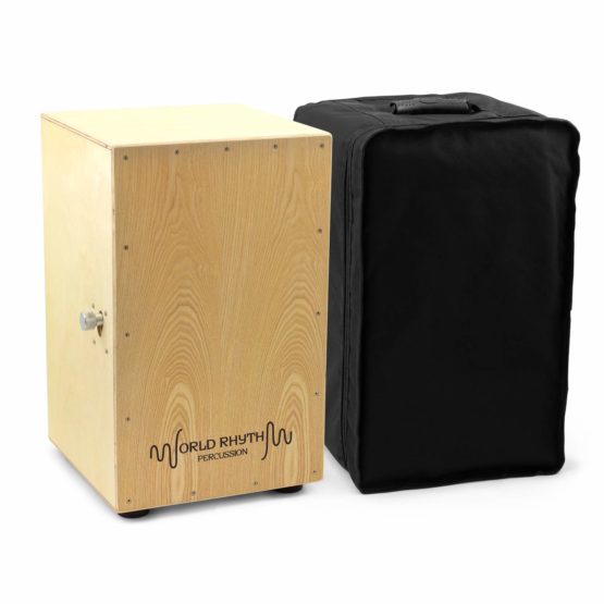 World Rhythm CAJ2-NT Cajon – Full Size Cajon With Adjustable Snare, Padded Gig Bag and Cushion - Natural