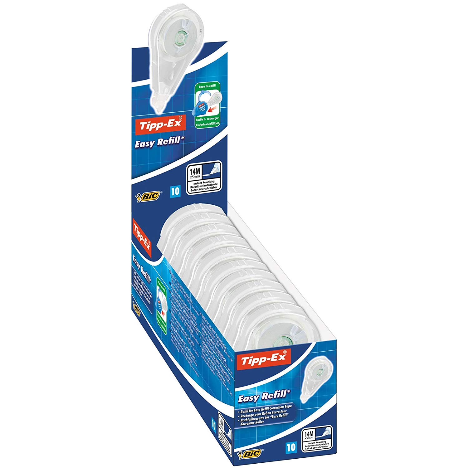 Tipp-Ex Correction Tape Easy Refill - Display Box of 10 - Size 14 m x 5 mm Size (Refills Only) for Instant Corrections White