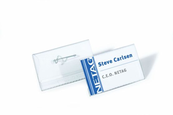 Durable Name Badge 40 x 75 mm with Pin Transparent | Pack of 100 Badges | Includes Blank Insert Cards | Ideal for Events and Visitor Management - Image 2