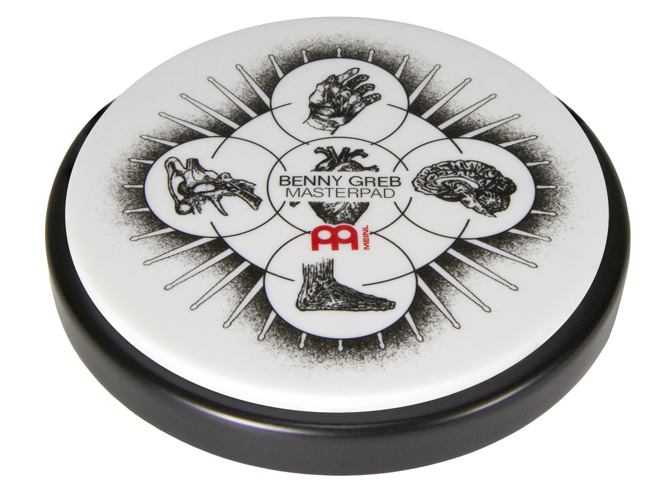 Meinl MPP-6-BG 6 inch Benny Greb Artist Series Masterpad Practice Pad, White with design