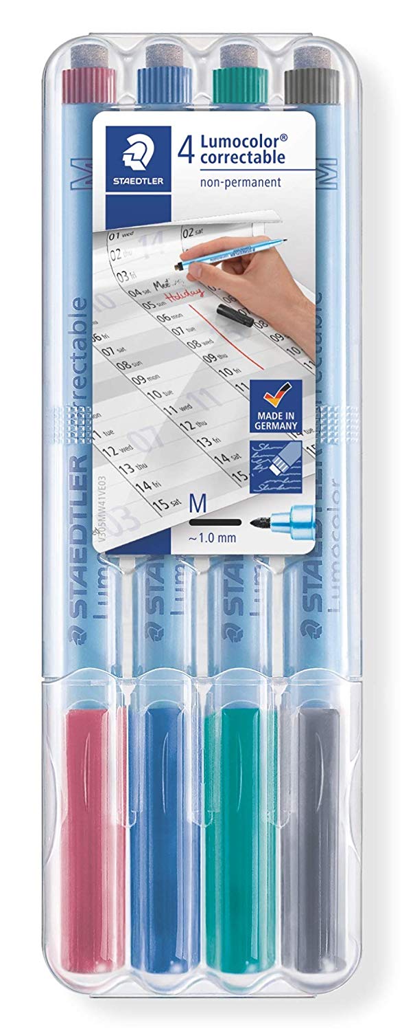 Staedtler 305M WP4 Lumocolor Correctable Transparency Pen Nib M Pack of 4, correct M, 4 count (Pack of 1)