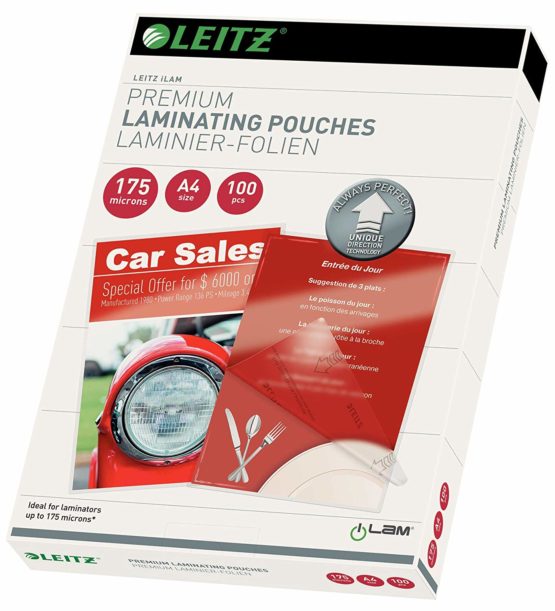 Leitz 74830000 Laminating Pouches Made of 175 Micron Thick Material (Transparent, Glossy, A4 and UDT) - Pack of 100