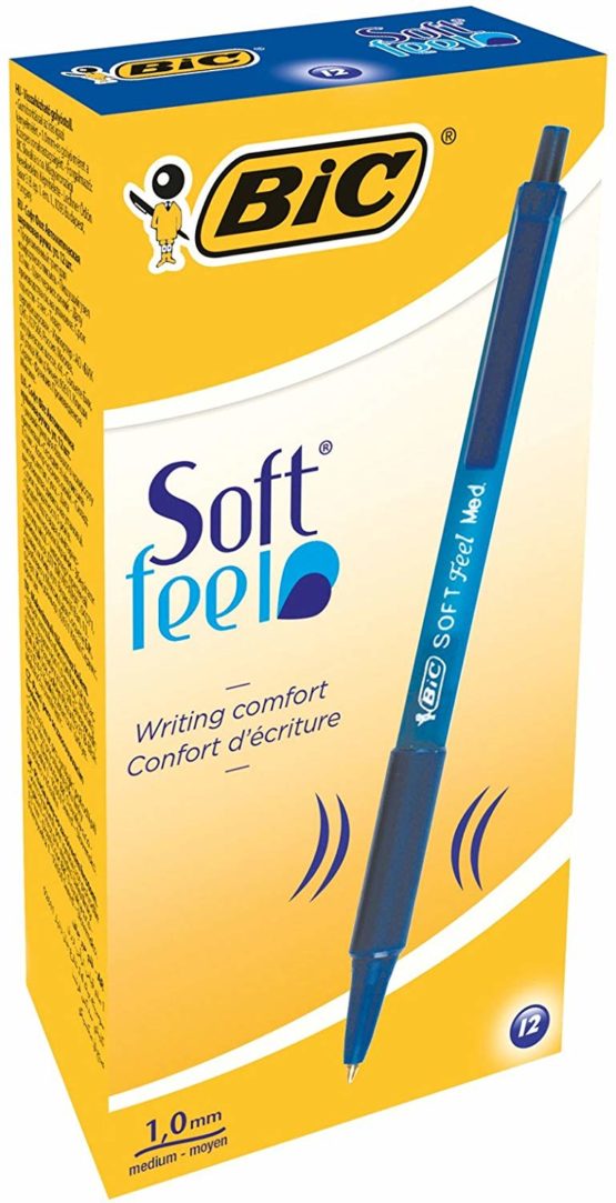 BIC Soft Feel Ballpoint Pens - Blue - Box of 12 Medium Point (1.0 mm) Lightweight Pens with Comfortable Grip