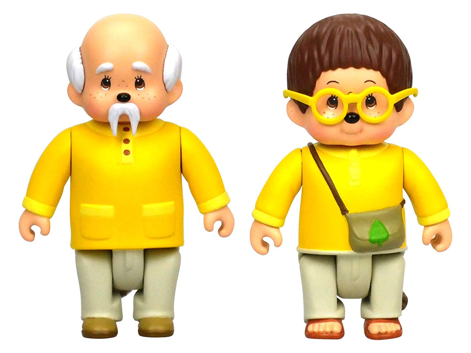 Monchhichi Set of 2 Articulated Figures Leafy & Sylvius 7.5 cm Kindergarten Toy, Yellow, 7,5 cm