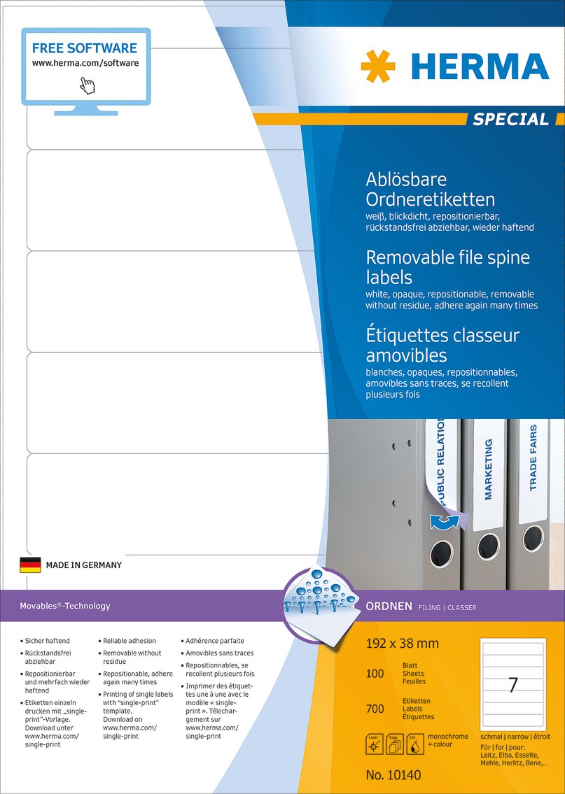 HERMA Self Adhesive Removable Spine Labels, 7 Labels per A4 Sheet, 100 Sheets, 192 x 38 mm, 700 Labels - Image 3