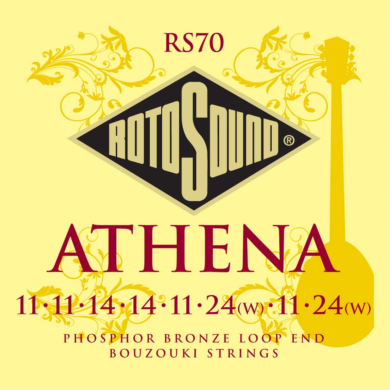 Rotosound RS70 Phosphor Bronze Loop End 8 String Bouzouki Set, White Black Red Blue, Small Medium Large X-Large 2X-Large