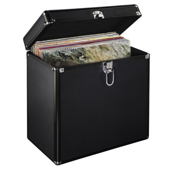 Hama 00181436 | 50 Vinyl Records LP Case, Aluminium Look | Black, 22.0 cm*35.5 cm*35.0 cm