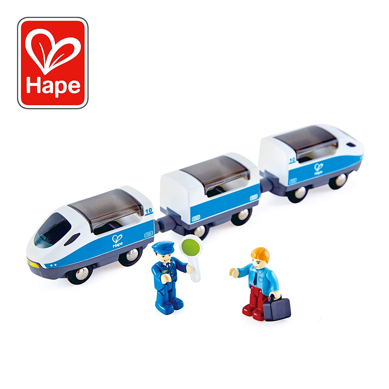 Hape Intercity Railway Engine Train - Wooden Train Track Accessories, Blue and White, Small to Medium